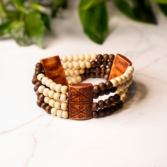 Sese Wood brown beaded braclet Made in Ghana - Picture 1 of 2